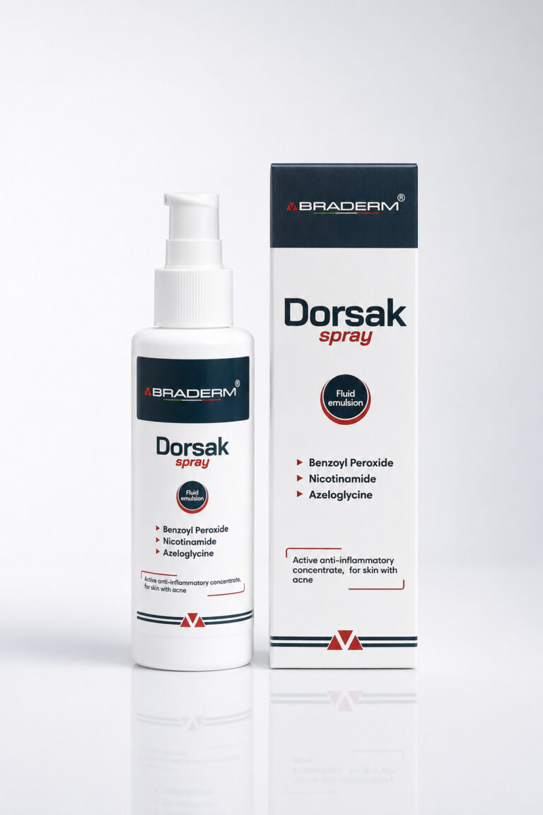 Braderm Активний протизапальний спрей з Бензоїл пероксидом 6% Дорсак Dorsak Spray, 100 мл.-Dermideal